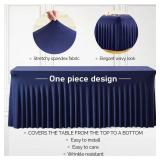 1 Pack Navy Blue Table Clothes for 8 Foot Rectangle Tables, One-Piece Wrinkle Resistant Stretch Spandex Table Covers with Table Skirt for Event Banquet Wedding Birthday Party - Retail: $28