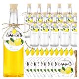 Vesici 10 Set 11oz Limoncello Plastic Bottles and Label with Cork Lids Mini Resin Lemon for Limoncello Homemade Brewing DIY Long Neck Bottles for Christmas Wedding Bridal Shower Gifts(Round Hangtag) -