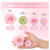 310Pcs Fake Flower Heads Mini Artificial Flower Bulk Silk Flowers for Decoration Small Faux Flower Heads Fabric Daisy Buds Floral for Crafts DIY Wedding Party Baby Shower Home Decor (Light Colors)