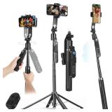 Heliora 72" Auto Face Tracking Selfie Stick Tripod Stand for iPhone, Android, Auto-Open Travel Four-Legged Stand, 360° Rotation & Remote with Gesture Control for Vlogging/TikTok/Makeup - Retail: $40