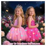 Teuevayl Girls Light Up Tutu Skirt, LED Glow Ballet Tutu Dress and Star Wand Halloween Costume for Kids 3 4 5 6 7 8 Years (Rose) - Retail: $10