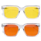 OPULIZE ERA Blue Light Glasses for Women Men, Oversized Frame with Yellow Polarised & Orange Lens and UV400 Protection, Anti-Reflective & Anti-Glare, Computer & Screen Glasses, Clear (Pack of 2)