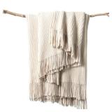 lifein Chenille Throw Blanket 50x60 - Soft Boho Knitted Blanket for Couch Cozy Farmhouse Decor Bed Throw, Lightweight All Season White/Cream Blanket, Decorative for Living Room Bedroom Spring Decor - 