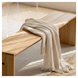 lifein Chenille Throw Blanket 50x60 - Soft Boho Knitted Blanket for Couch Cozy Farmhouse Decor Bed Throw, Lightweight All Season White/Cream Blanket, Decorative for Living Room Bedroom Spring Decor - 