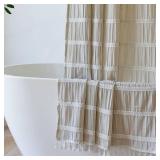 Siiluminisoy Cream Shower Curtain Fabric Rustic Shower Curtain Farmhouse Striped Cotton Blend Thick Boho Shower Curtains for Country Bathroom Decor, (Beige, 72 x 72) - Retail: $23