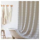 Siiluminisoy Cream Shower Curtain Fabric Rustic Shower Curtain Farmhouse Striped Cotton Blend Thick Boho Shower Curtains for Country Bathroom Decor, (Beige, 72 x 72) - Retail: $23