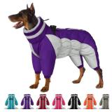 SUNFURA Full Body Dog Coat - Warm Fleece Jacket for Large Dogs, Turtleneck Winter Coats with Harness, Reflective Dog Snowsuit Windproof Puffer Jackets with Legs for French Bulldog, Purple L - Retail: 