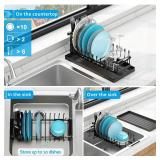 ANTOPY Sink Dish Drying Rack - Expandable Small Dish Rack Over Sinks with Silicone Drying Tray, Dish Drainer for Kitchen Counter with Cutlery Holder, Drying Rack Fit for 14-19 Kitchen Sink - Retail: $