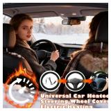 Heated Steering Wheel Cover, 2026 New 14.5-15.5" Car Steering Wheel Cover Warmer, 12V Fast Heating Steering Wheel Warmer for Vehicles, Trucks, SUVs Black