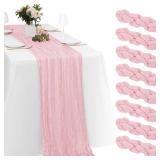 8 Pack Light Pink Cheesecloth Table Runners 20x120 Inch Gauze Table Runner Cheese Cloth 10FT Pink Table Runner Rustic Sheer Runner for Wedding Birthday Party Baby Shower Table Decor - Retail: $22