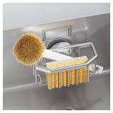 TAILI Sponge Holder for Kitchen Sink with Strong Suction Cup Removable, Rustproof Aluminum Sink Caddy for Sponge, Brush, Scrubber, Scraper -Silver - Retail: $13