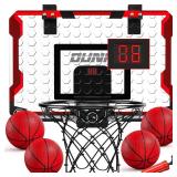 TEMI Basketball Hoop Indoor, Mini Basketball Hoop & Electronic Scoreboard, Over the Door Basketball Hoop, Basketball Toys for Boys Girls Age 5 6 7 8 9 10 11 12 - Kids & Teens Gift Ideas - Retail: $40