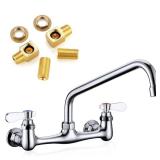 Favorpo Wall Mount Faucet 8 Inch Center Commercial Kitchen Faucet, 12 Inches Swivel Spout Wall Mounted Restaurant Sink Faucets 2 Handle Commercial Faucets for Laundry Utility(Polished,12") - Retail: $
