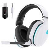 Gtheos 2.4GHz Wireless Gaming Headset for PS5, PS4 Fortnite & Call of Duty/FPS Gamers, PC, Nintendo Switch, Bluetooth 5.3 Gaming Headphones with Noise Canceling Mic, Stereo Sound, 40+Hr Battery -White