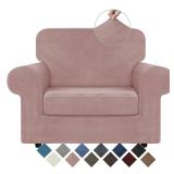 WEERRW Velvet Stretch Chair Sofa Slipcover - 2 Pieces Luxury Soft Velvet Plush Couch Cover Furniture Protector with Elastic Bottom for Pets, Machine Washable, Pink, Small - Retail: $34