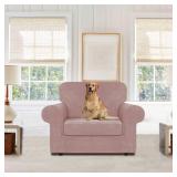 WEERRW Velvet Stretch Chair Sofa Slipcover - 2 Pieces Luxury Soft Velvet Plush Couch Cover Furniture Protector with Elastic Bottom for Pets, Machine Washable, Pink, Small - Retail: $34