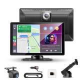 Carpeer Portable Apple Carplay Screen for Car, 9" Car Play Touchscreen, 4K Dash Cam, 1080P Backup Camera, Wireless Carplay, Android Auto, Mirror Link, GPS Navigation, Voice Control (9inch) - Retail: $