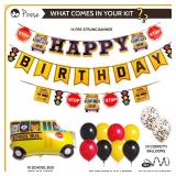 Pirese Wheels on the Bus Birthday Banner Kit, School Bus Party Decorations with Balloons, Yellow Bus Theme Decor for Kids Birthday Party - Retail: $16
