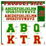 52 Pcs Red Green Christmas Patches Embroidered Chenille Letter Patches Self Adhesive for Clothing,A-Z Letter Stickers Sew on Repair Patches for Jackets Hats Backpacks - Retail: $16