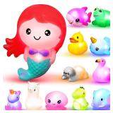 JOYIN 12 PCS Light Up Bath Toys, Toddler Flashing Colourful LED Bathtub Mermaid Toy, Baby Bathtime Floating Rubber Shower Gifts for Infant Kids Girls Valentines Easter Basket Stuffers Pool Party Favor