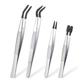 DragonflyDreams 4 Pieces Tweezers with Rubber PVC Coated Set, Straight Tip Tweezers Rubber Flat Tip Long Bent Tweezer for Crafts Stamps Beads Jewelry Tools (Rubber Tweezer) - Retail: $10