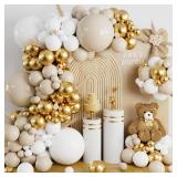 100Pcs White and Gold Balloons 12 Inch White Sand Gold Metallic Latex Balloons Beige Gold Party Balloons for Boho Wedding Birthday Baby Bridal Shower Engagement Anniversary Party Decorations - Retail:
