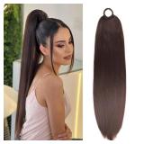 Charsun Ponytail Hair Extension For Women,Long Braid Ponytail With Hair Tie, Synthetic Straight Wrap Around Braided Pony tails Extension 26inch(Dark Brown) - Retail: $13