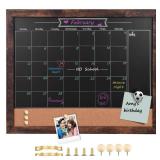 TORASO Magnetic Chalkboard Calendar Corkboard, Small Combination Chalk Board Bulletin Board, 13" x 17",Walnut Brown Framed Blackboard Calendar Cork Combo Board(ZHHB-BN-3343) (Hanging Hardware Not Incl
