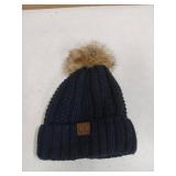 C.C Thick Cable Knit Faux Fuzzy Fur Pom Fleece Lined Skull Cap Cuff Beanie, Black - Retail: $15