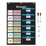 REGELETO Small Group Management Pocket Chart with 96 Cards Classroom Jobs Chart Small Group Organizer and on Task for School Teacher Homeschool Learning Supplies (Black) - Retail: $20