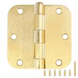 Door Hinges Satin Brass 3.5 Inch x 3.5" Interior Gold Door Hinges for Doors 3 Pack Brushed Brass Door Hinges 3-1/2" Rounded 5/8"Radius Corners Bedroom Residential Standard Indoor Door Hardware Hinge -