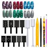 XEAOHESY 14 Pcs Nail Magnet Tool Set Magnet Plate Wand Board Magnetic Pen Stripe Nail Magnet Double Ended Magnet Wand Magnet Stick for Cat Eye Gel Polish Nail Art - Retail: $9