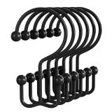 Bathway Shower Curtain Hooks Matte Black Shower Curtain Rings, 12 Pcs Double Hook Shower Curtain Hooks Rings Shower Curtain Hangers Rust Proof, Metal Shower Hooks for Bathroom Shower Curtain Rod - Ret