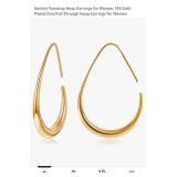 Gold Plated Teardrop Pull Through Hoop Earrings 14 kt - Retail: $12