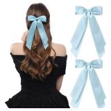 LuSeren 2 PCS Double Layer Hair Bows Light Blue Hair Ribbon Clips Ponytail Holder Accessories for Women Girls Toddlers Teens Kids - Retail: $6