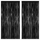 Graduation Party Decorations, 3.28 FT x 7.05 FT Black Backdrop, Metallic Graduation Photo Backdrop Fringe Curtains Tinsel Backdrop Foil Streamer, Grad Party Supplies Photo Booth Props 2 pcs - Retail: 
