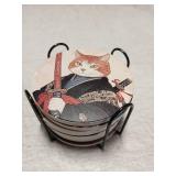 Ninja Cat Coasters Set of 8 Ceramic Cat Lover Gift Coasters with Holder for Table Bar Desk Anime Cat Decor - Retail: $17