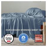 Bedsure King Size Sheets Set, Cooling Sheets for Hot Sleepers, Rayon Derived from Bamboo, Breathable & Soft, Deep Pocket Up to 16 Inches, Hotel Luxury Silky Bedding, Dusty Blue - Retail: $77