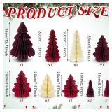 Gueevin  Neutral Christmas Trees Honeycomb Paper Tree Centerpiece with Magnetic Closing 5.9-13.78 Inch Xmas 3D Glitter Honeycomb Ornaments Table Home Centerpiece for Party Decor(Red Style) - Retail: $