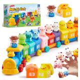 Play-Act Learning Toy for Toddlers 1 2 3 Years Old, Counting, Matching & Sorting Montessori Learning Farm Train Including 9 Farm Animals, Easter Basket Stuffers Birthday Gift for Baby Boys Girls - Ret