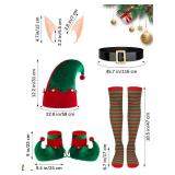 SOMSOC 6 Pieces Women Christmas Elf Costume Set with Belt Hat Ears Socks Shoes Green Dress Cosplay Xmas Outfits - Retail: $25