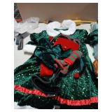 SOMSOC 6 Pieces Women Christmas Elf Costume Set with Belt Hat Ears Socks Shoes Green Dress Cosplay Xmas Outfits - Retail: $25