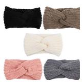 AOPRIE Knit Wide Headband for Winter 5 Pieces Women Ear Warmers Truban Headbands Thick headbands for Women Girls, Black Gray White Pink Brown - Retail: $10