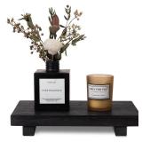 zoocatia Small Wood Tray Pedestal Stand Farmhouse Bathroom Decor Decorative Wooden Riser Kitchen Soap Dish Holder for Vanity, Counter, Sink, 9" x 5.9" - Black - Retail: $14
