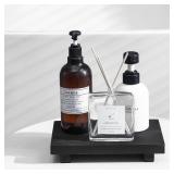 zoocatia Small Wood Tray Pedestal Stand Farmhouse Bathroom Decor Decorative Wooden Riser Kitchen Soap Dish Holder for Vanity, Counter, Sink, 9" x 5.9" - Black - Retail: $14