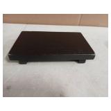 zoocatia Small Wood Tray Pedestal Stand Farmhouse Bathroom Decor Decorative Wooden Riser Kitchen Soap Dish Holder for Vanity, Counter, Sink, 9" x 5.9" - Black - Retail: $14