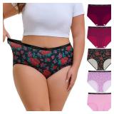 INNERSY Plus Size XL-5XL Big Curvy Woman Cotton Underwear High Waist Briefs 5-Pack(Velvetrose,3X-Large) - Retail: $26