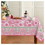 Horaldaily Retro Tablecloth 60x120 Inch Rectangular, Pink Paisley Valentine Washable Seasonal Table Cover for Party Picnic Dinner Decor