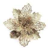 GL-Turelifes 12 Pieces 6.3" Glitter Christmas Flowers Champagne Poinsettia Artificial Flower Christmas Tree Flowers Wreath Tree Ornaments with 12 Pcs Green Flower Stem - Retail: $10