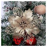 GL-Turelifes 12 Pieces 6.3" Glitter Christmas Flowers Champagne Poinsettia Artificial Flower Christmas Tree Flowers Wreath Tree Ornaments with 12 Pcs Green Flower Stem - Retail: $10